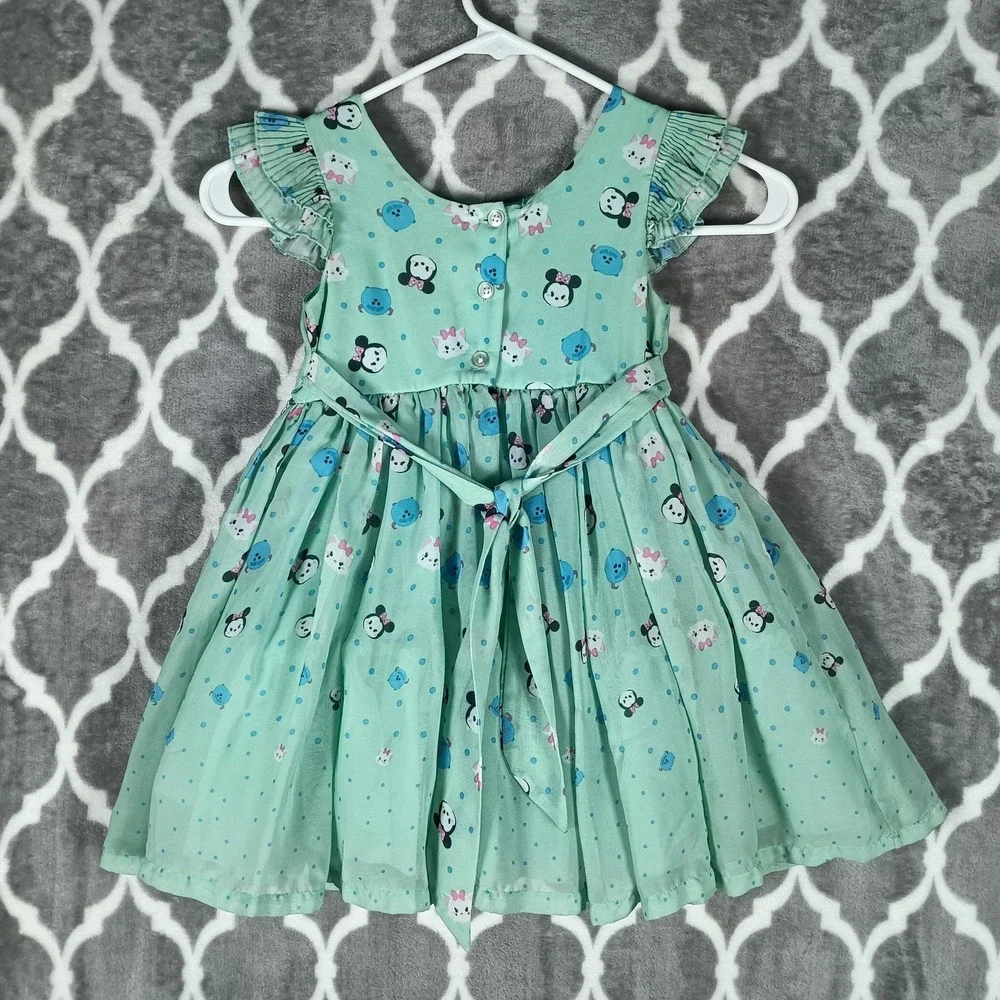Disney Tsum Tsum Party Dress Girls 4T Mint Green Tulle Bow Minnie Mouse